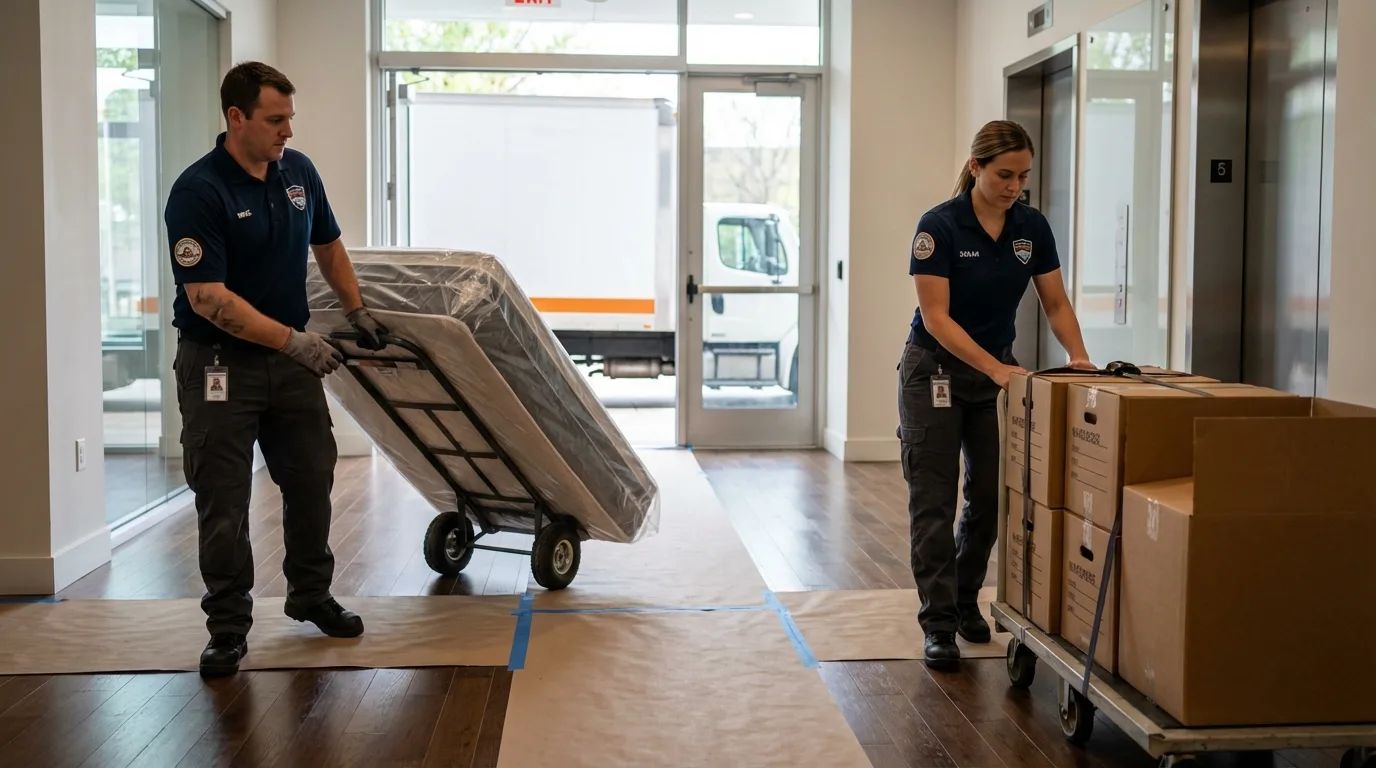 Professional apartment movers loading elevator in Sunland Park, NM