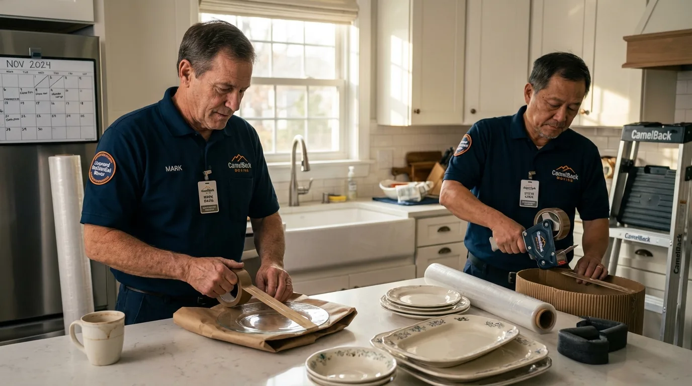 Professional crew packing kitchen dishware in Sunland Park, NM